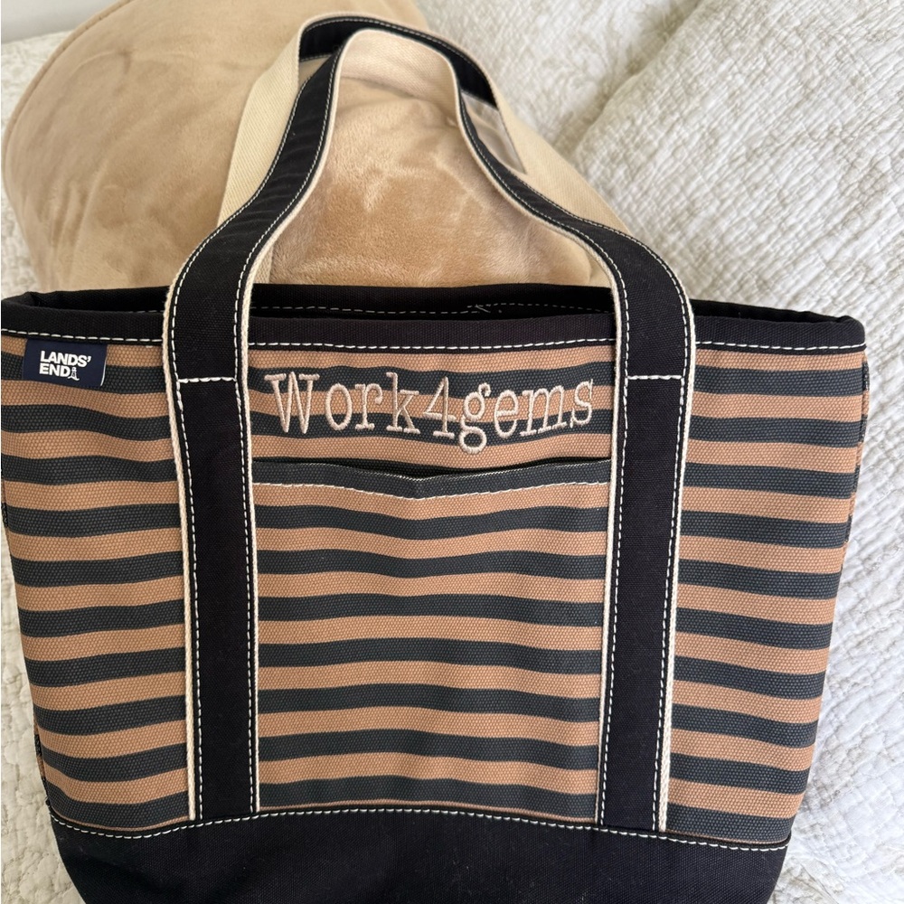Lands' End Black and Tan Striped Tote